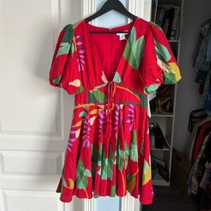 Revolve House of Harlow 1960 Tropical Puff Sleeve Mini Dress 6